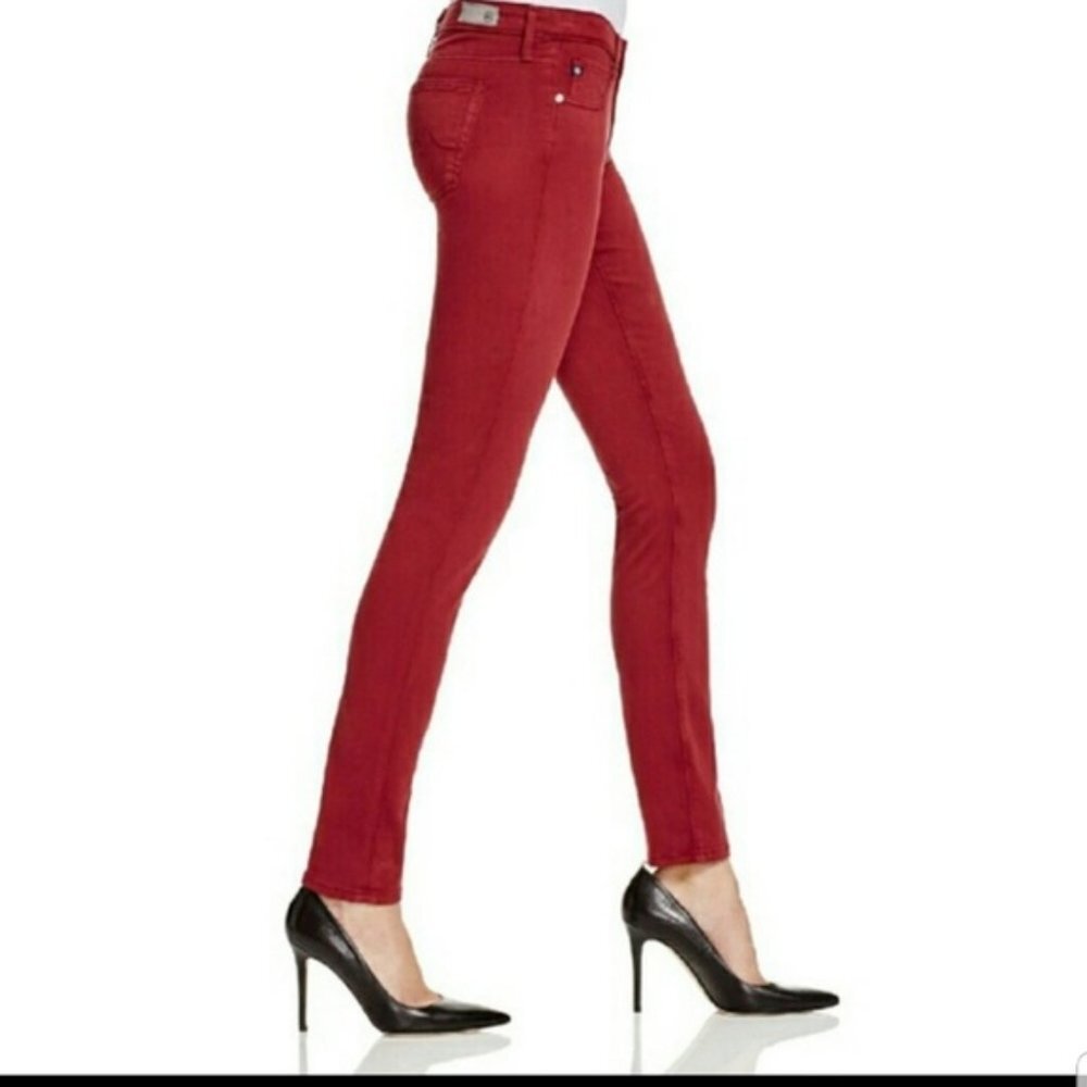 AG Adriano Goldschmied The Stilt Cigarette Skinny Leg Sateen Pants In Rust 26R